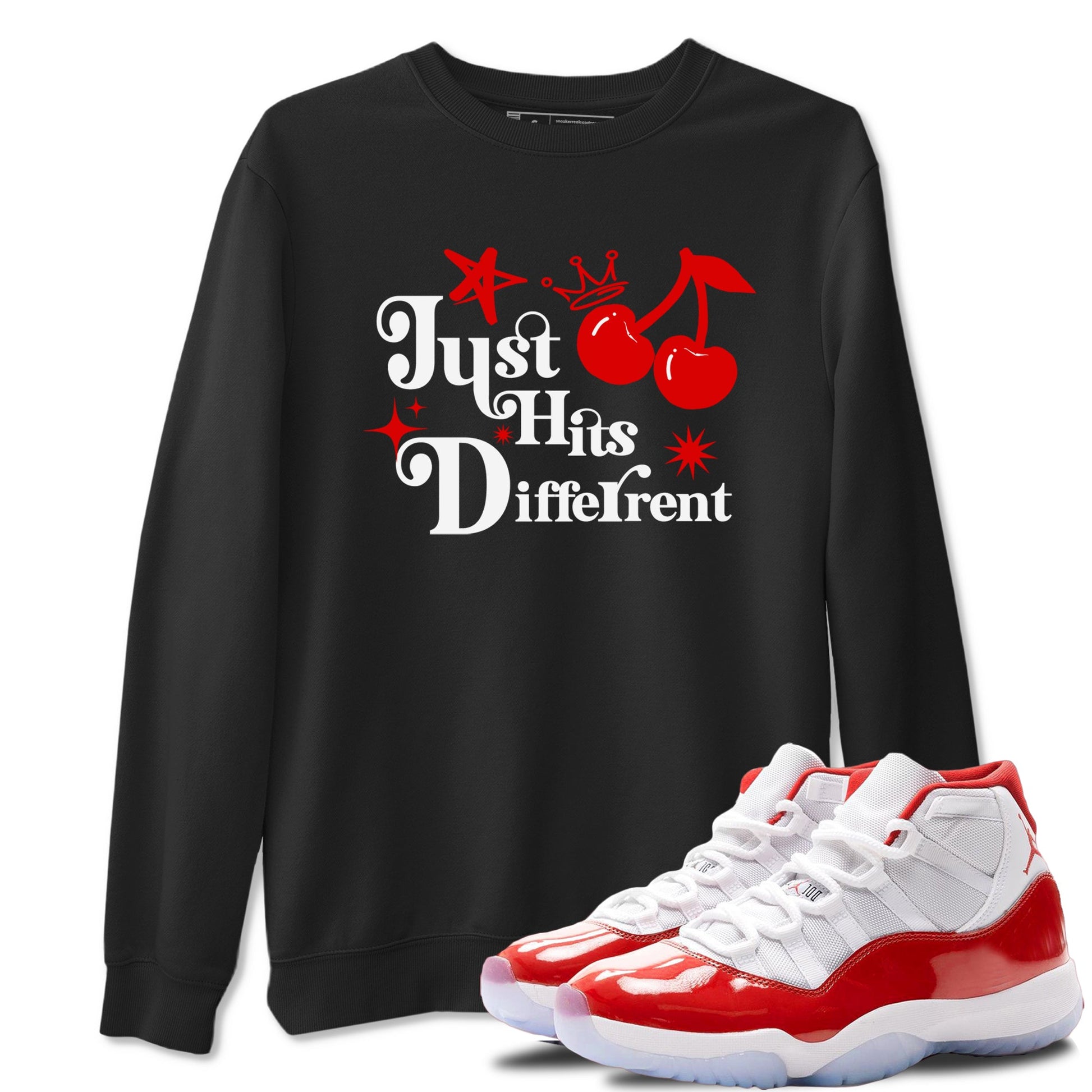 11s Cherry shirts to match jordans Just Hits Different sneaker match tees Air Jordan 11 Retro Cherry match shoes to clothes SNRT Sneaker Tees unisex cotton Black 1 shirts