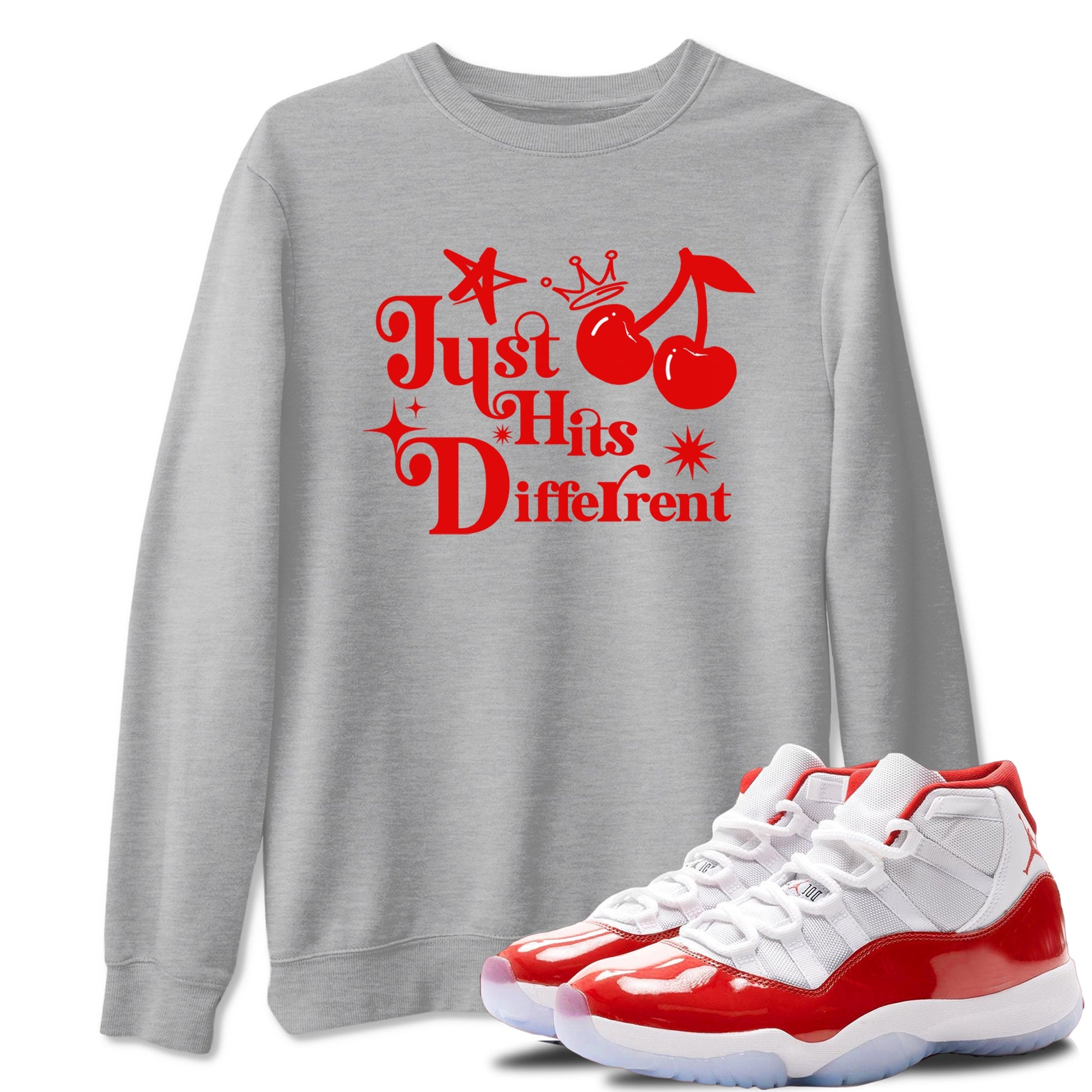 11s Cherry shirts to match jordans Just Hits Different sneaker match tees Air Jordan 11 Retro Cherry match shoes to clothes SNRT Sneaker Tees unisex cotton Heather Grey 1 shirts