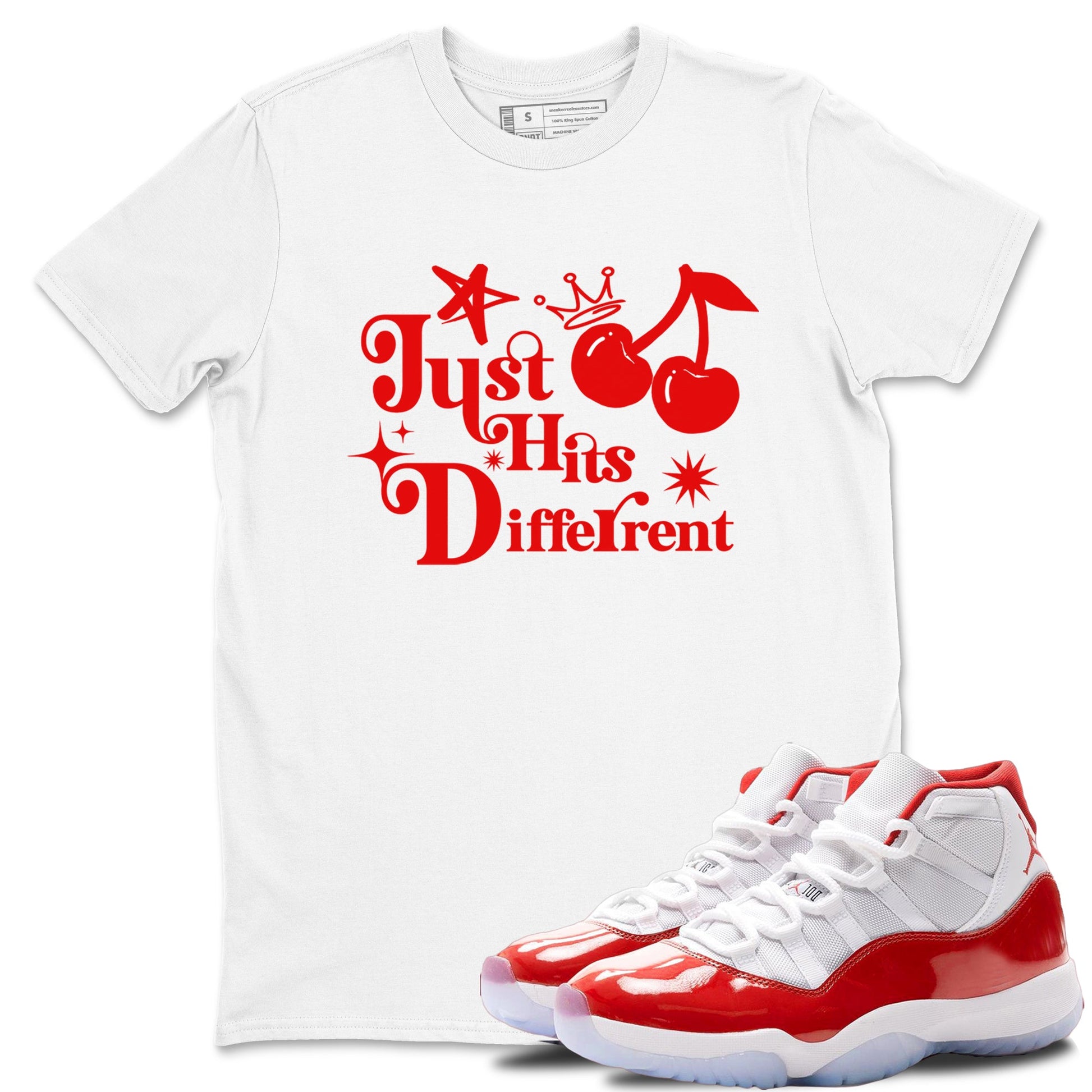 11s Cherry shirts to match jordans Just Hits Different sneaker match tees Air Jordan 11 Retro Cherry match shoes to clothes SNRT Sneaker Tees unisex cotton White 1 shirts