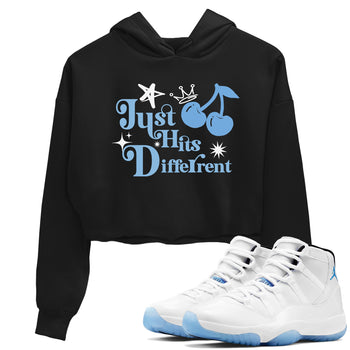 11s Legend Blue shirts to match jordans Just Hits Different best t shirts to wear with jordans AJ11 Retro Legend Blue match shoes to clothes SNRT Sneaker Tees unisex cotton Black 1 crop tee
