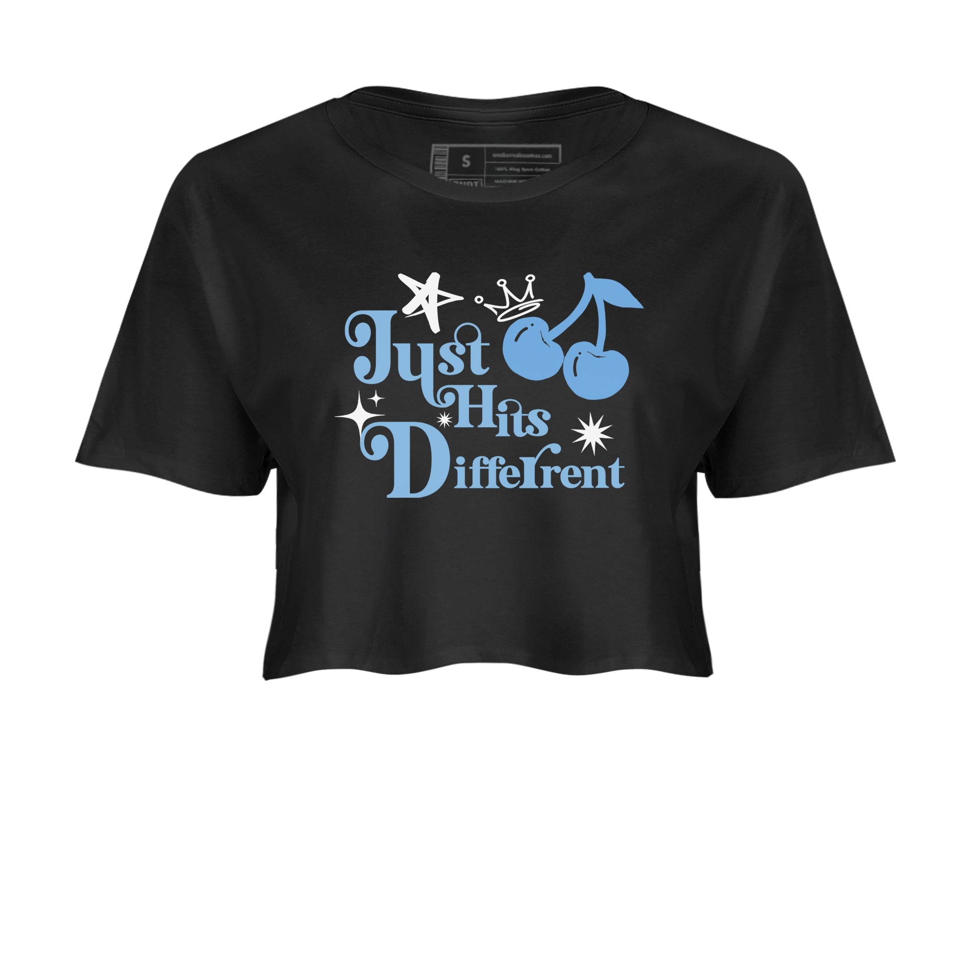 11s Legend Blue shirts to match jordans Just Hits Different best t shirts to wear with jordans AJ11 Retro Legend Blue match shoes to clothes SNRT Sneaker Tees unisex cotton Black 2 crop tee