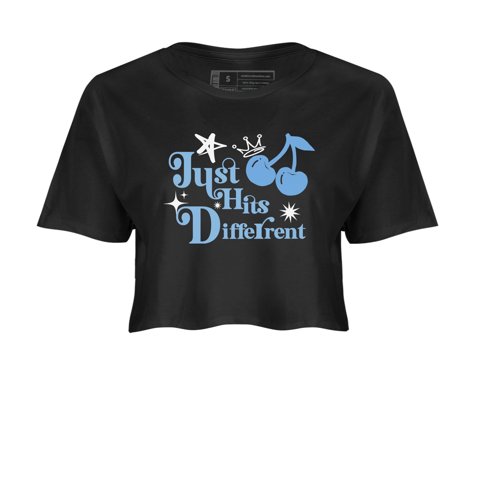 11s Legend Blue shirts to match jordans Just Hits Different best t shirts to wear with jordans AJ11 Retro Legend Blue match shoes to clothes SNRT Sneaker Tees unisex cotton Black 2 crop tee