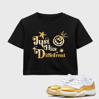 Sneaker match tees – Sneaker Tees To Match Air Jordan 11 Mother's Day Shoes – Just Hits Different Crop T-Shirt Black 1