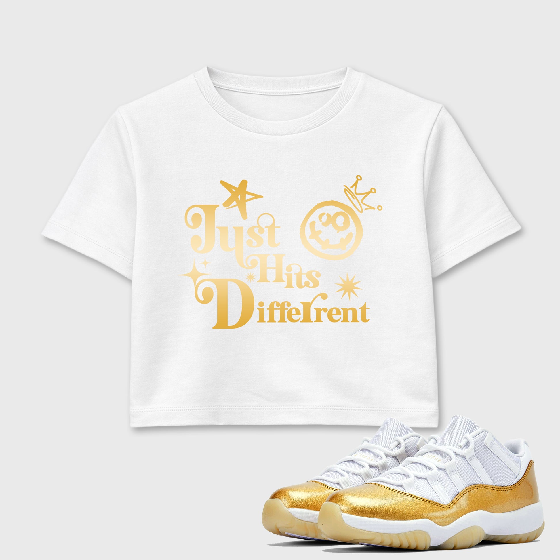 Sneaker match tees – Sneaker Tees To Match Air Jordan 11 Mother's Day Shoes – Just Hits Different Crop T-Shirt White 1