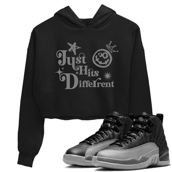 12s Black Wolf Grey shirts to match jordans Just Hits Different sneaker match tees Air Jordan 12 Barons match shoes to clothes SNRT Sneaker Tees unisex cotton Black 1 crop tee
