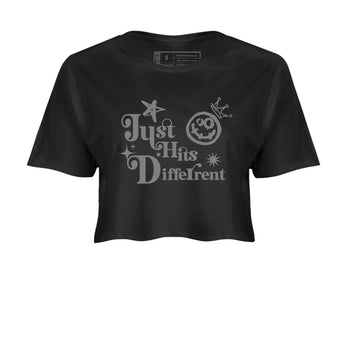 12s Black Wolf Grey shirts to match jordans Just Hits Different sneaker match tees Air Jordan 12 Barons match shoes to clothes SNRT Sneaker Tees unisex cotton Black 2 crop tee