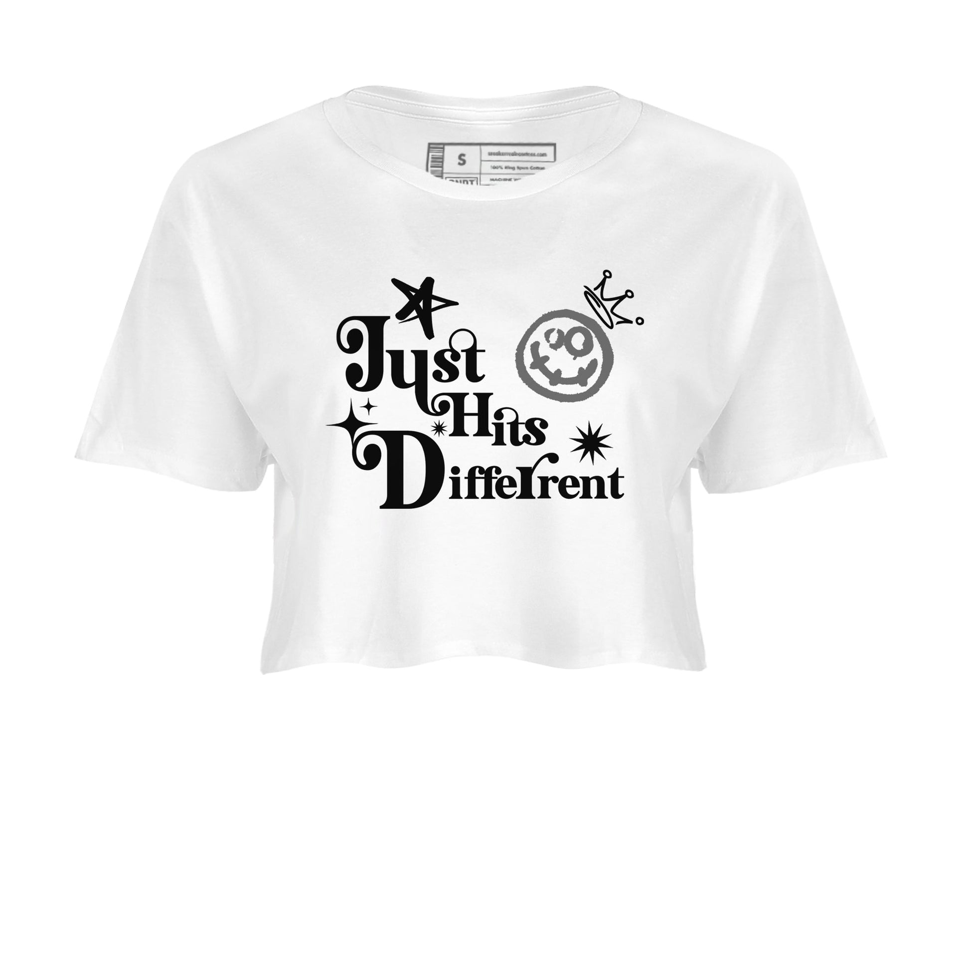 12s Black Wolf Grey shirts to match jordans Just Hits Different sneaker match tees Air Jordan 12 Barons match shoes to clothes SNRT Sneaker Tees unisex cotton White 2 crop tee