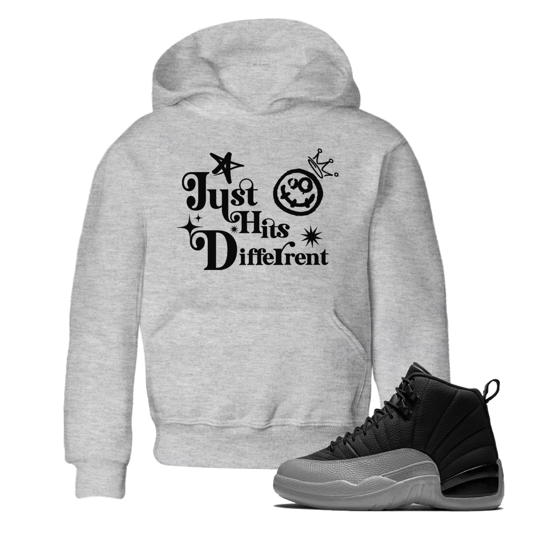 12s Black Wolf Grey shirts to match jordans Just Hits Different sneaker match tees Air Jordan 12 Barons match shoes to clothes SNRT Sneaker Tees Youth Baby Heather Grey 1 tee