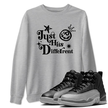 12s Black Wolf Grey shirts to match jordans Just Hits Different sneaker match tees Air Jordan 12 Barons match shoes to clothes SNRT Sneaker Tees unisex cotton Heather Grey 1 shirts