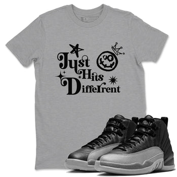 12s Black Wolf Grey shirts to match jordans Just Hits Different sneaker match tees Air Jordan 12 Barons match shoes to clothes SNRT Sneaker Tees unisex cotton Heather Grey 1 shirts