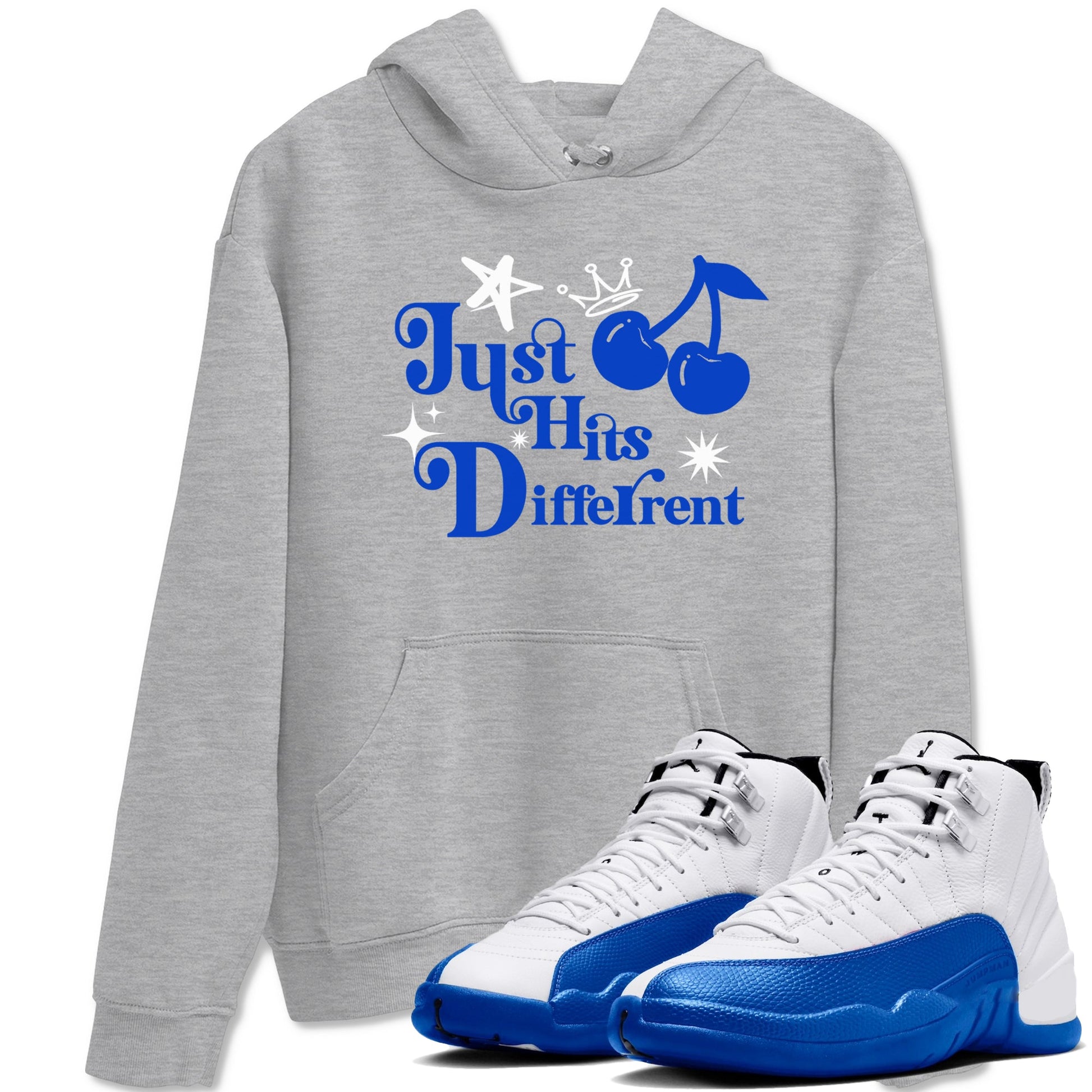 12s Blueberry shirts to match jordans Just Hits Different best t shirts to wear with jordans AJ12 White and Game Royal match shoes to clothes SNRT Sneaker Tees unisex cotton Heather Grey 1 shirts