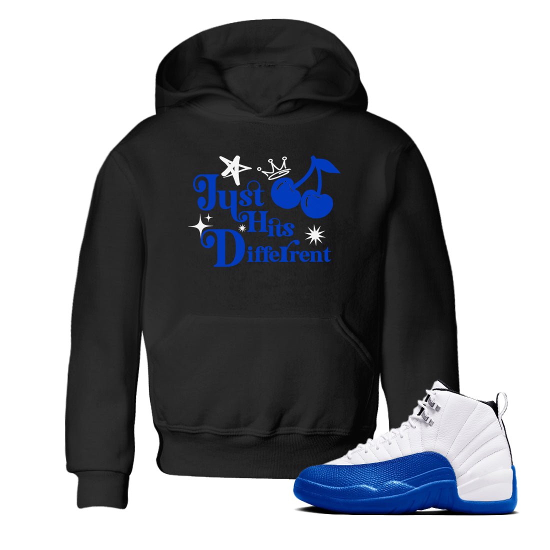 12s Blueberry shirts to match jordans Just Hits Different best t shirts to wear with jordans AJ12 White and Game Royal match shoes to clothes SNRT Sneaker Tees Youth Baby Black 1 tee