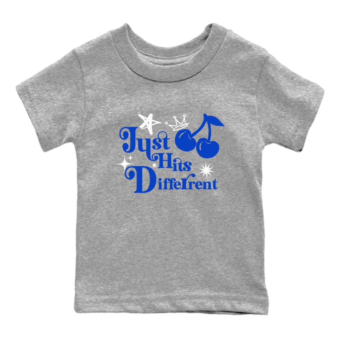 12s Blueberry shirts to match jordans Just Hits Different best t shirts to wear with jordans AJ12 White and Game Royal match shoes to clothes SNRT Sneaker Tees Youth Baby Heather Grey 2 tee