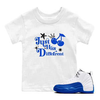 12s Blueberry shirts to match jordans Just Hits Different best t shirts to wear with jordans AJ12 White and Game Royal match shoes to clothes SNRT Sneaker Tees Youth Baby White 1 tee