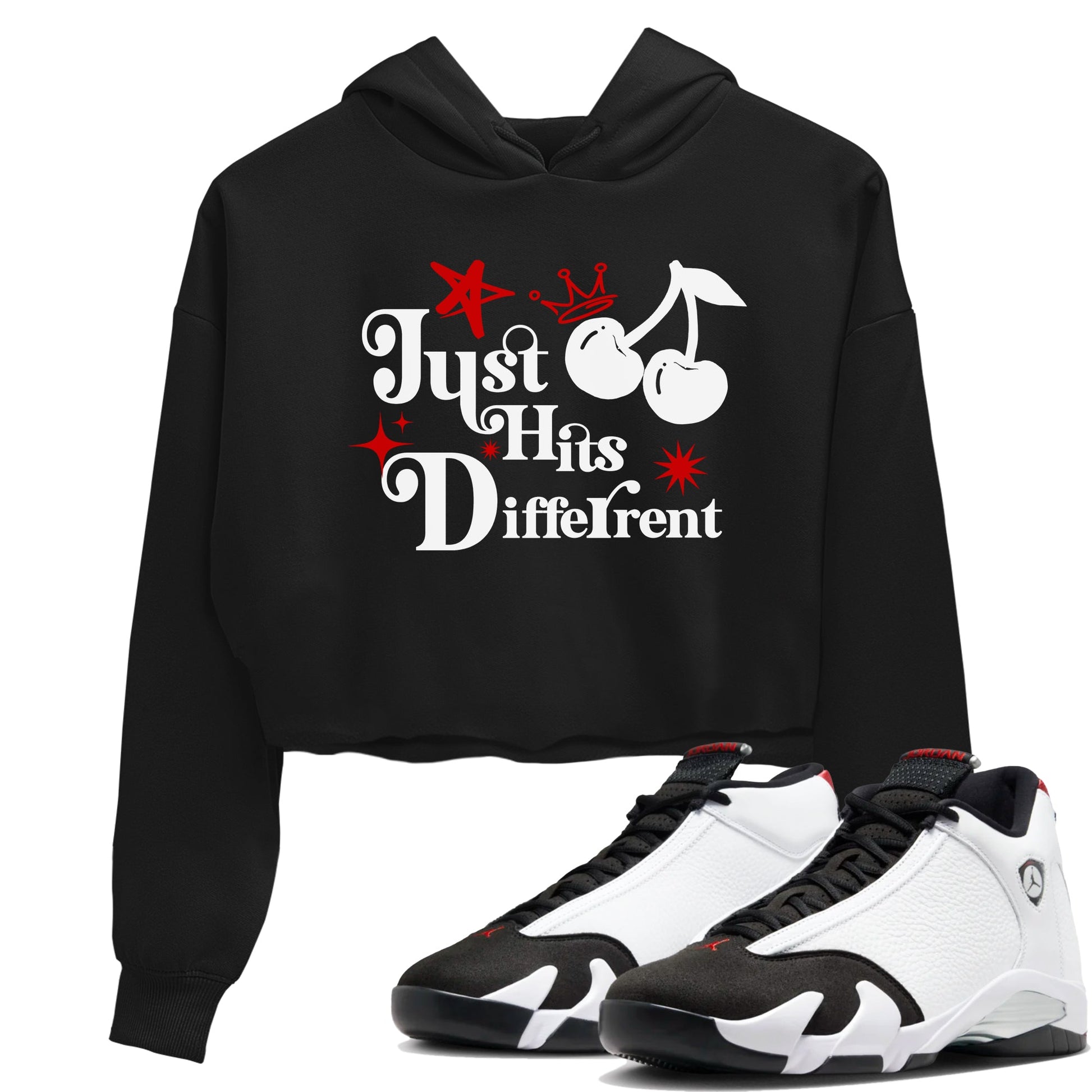 Air Jordan 14 Black Toe t shirts to match sneakers Just Hits Different sneaker match tees 14s Black Toe sneaker match tee SNRT Sneaker Tees unisex cotton Black 1 crop tee