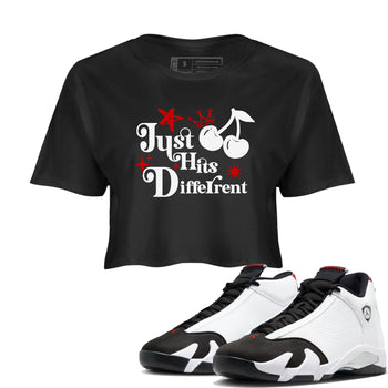 Air Jordan 14 Black Toe t shirts to match sneakers Just Hits Different sneaker match tees 14s Black Toe sneaker match tee SNRT Sneaker Tees unisex cotton Black 1 crop tee