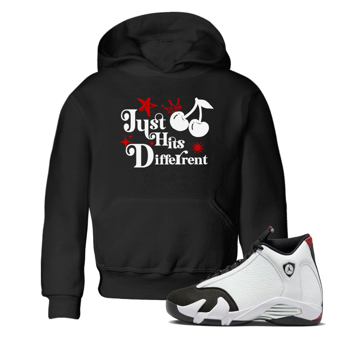 Air Jordan 14 Black Toe t shirts to match sneakers Just Hits Different sneaker match tees 14s Black Toe sneaker match tee SNRT Sneaker Tees Youth Baby Black 1 tee