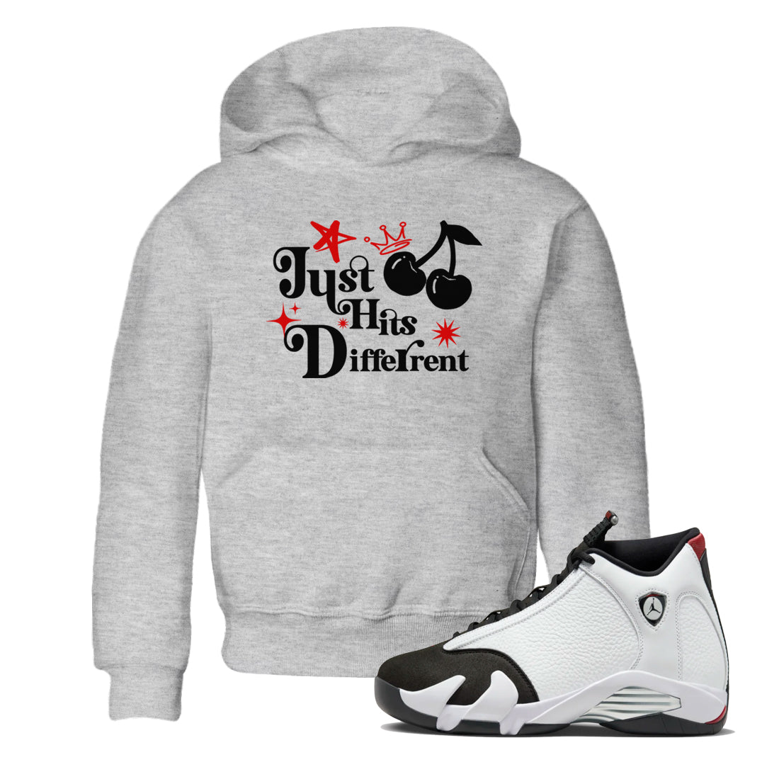 Air Jordan 14 Black Toe t shirts to match sneakers Just Hits Different sneaker match tees 14s Black Toe sneaker match tee SNRT Sneaker Tees Youth Baby Heather Grey 1 tee