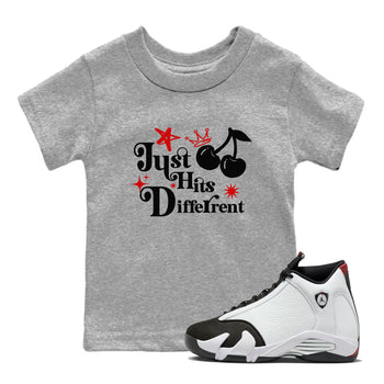 Air Jordan 14 Black Toe t shirts to match sneakers Just Hits Different sneaker match tees 14s Black Toe sneaker match tee SNRT Sneaker Tees Youth Baby Heather Grey 1 tee