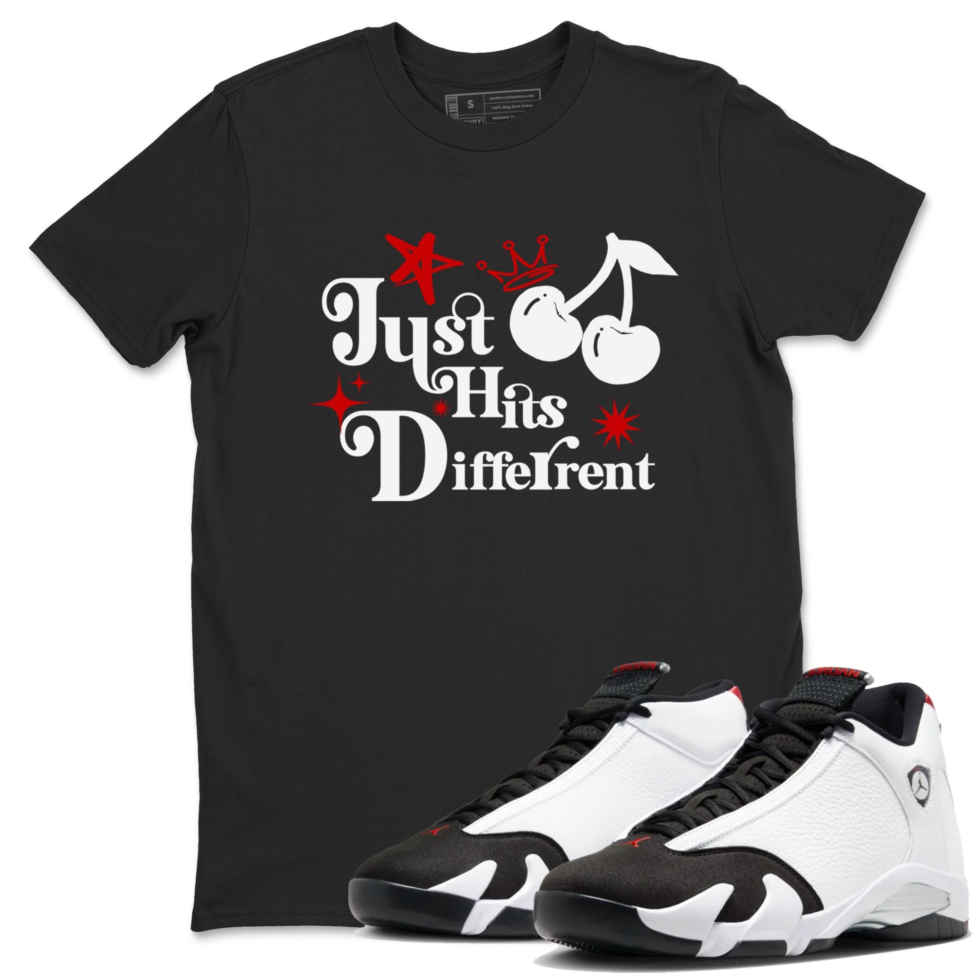 Air Jordan 14 Black Toe t shirts to match sneakers Just Hits Different sneaker match tees 14s Black Toe sneaker match tee SNRT Sneaker Tees unisex cotton Black 1 shirts