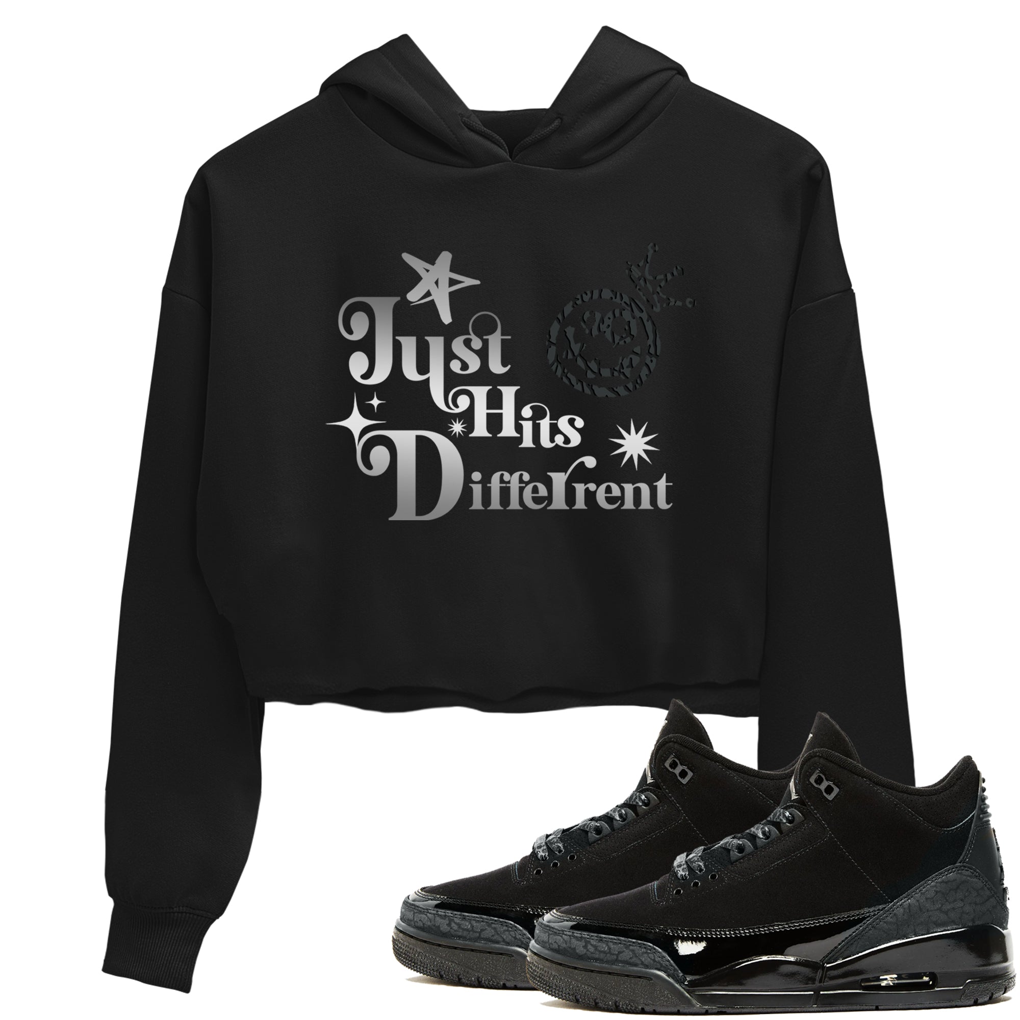 3s Black Cat shirts to match jordans Just Hits Different sneaker match tees Air Jordan 3 Retro Black Cat match shoes to clothes SNRT Sneaker Tees unisex cotton Black 1 crop tee