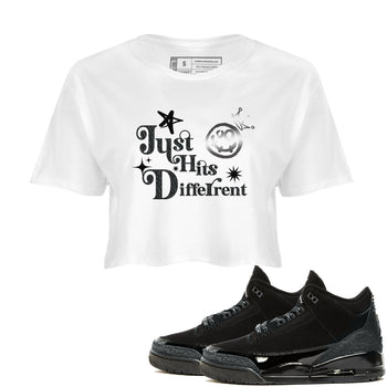 3s Black Cat shirts to match jordans Just Hits Different sneaker match tees Air Jordan 3 Retro Black Cat match shoes to clothes SNRT Sneaker Tees unisex cotton White 1 crop tee