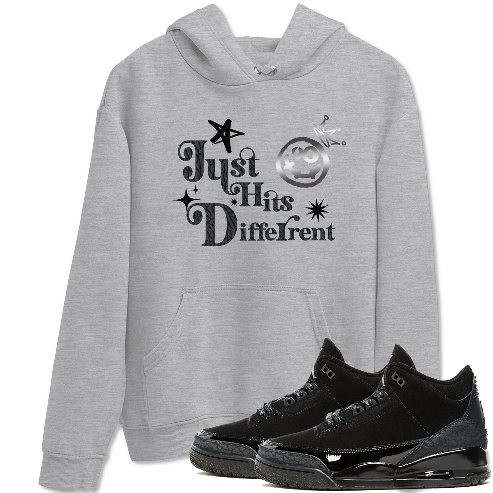 3s Black Cat shirts to match jordans Just Hits Different sneaker match tees Air Jordan 3 Retro Black Cat match shoes to clothes SNRT Sneaker Tees unisex cotton Heather Grey 1 shirts