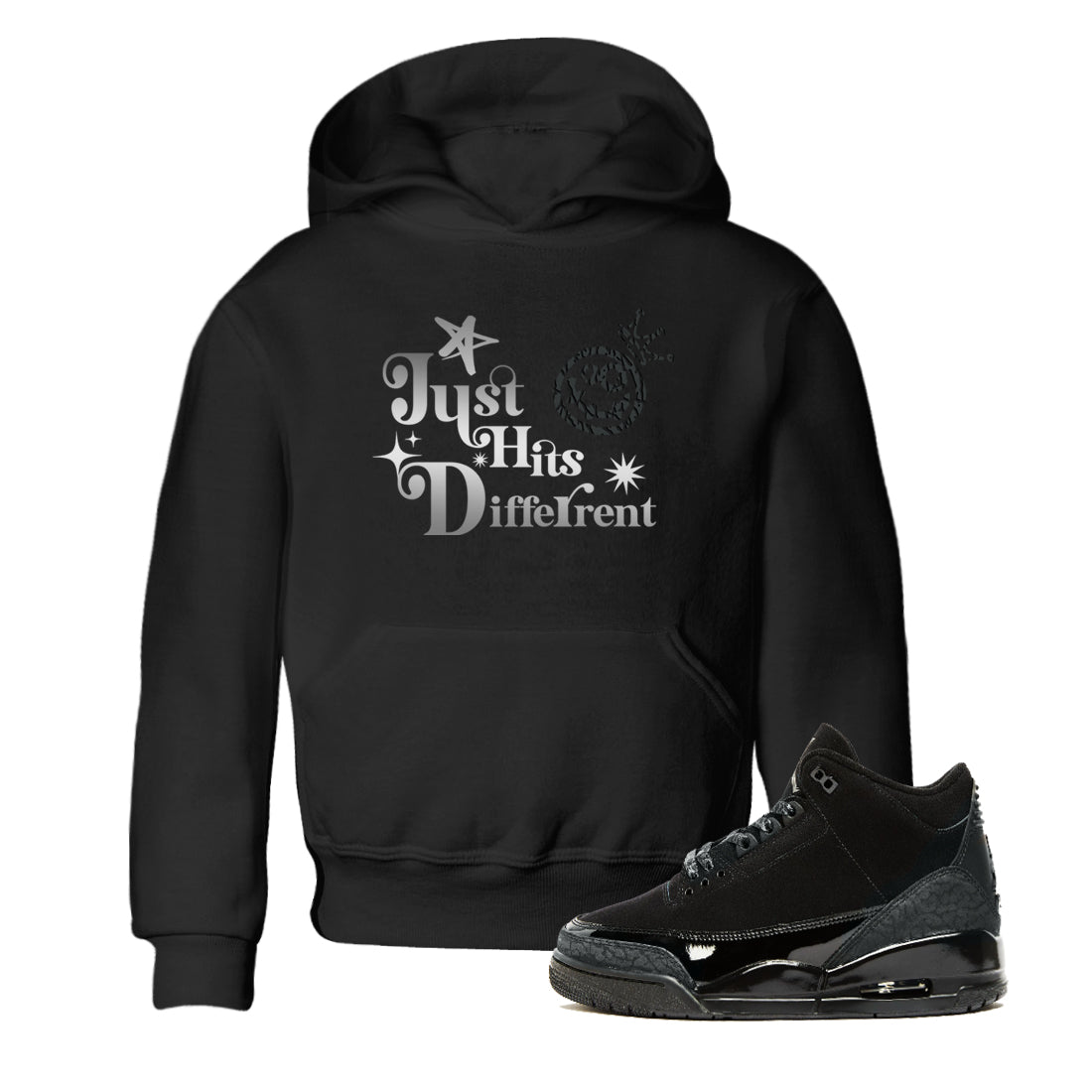 3s Black Cat shirts to match jordans Just Hits Different sneaker match tees Air Jordan 3 Retro Black Cat match shoes to clothes SNRT Sneaker Tees Youth Baby Black 1 tee