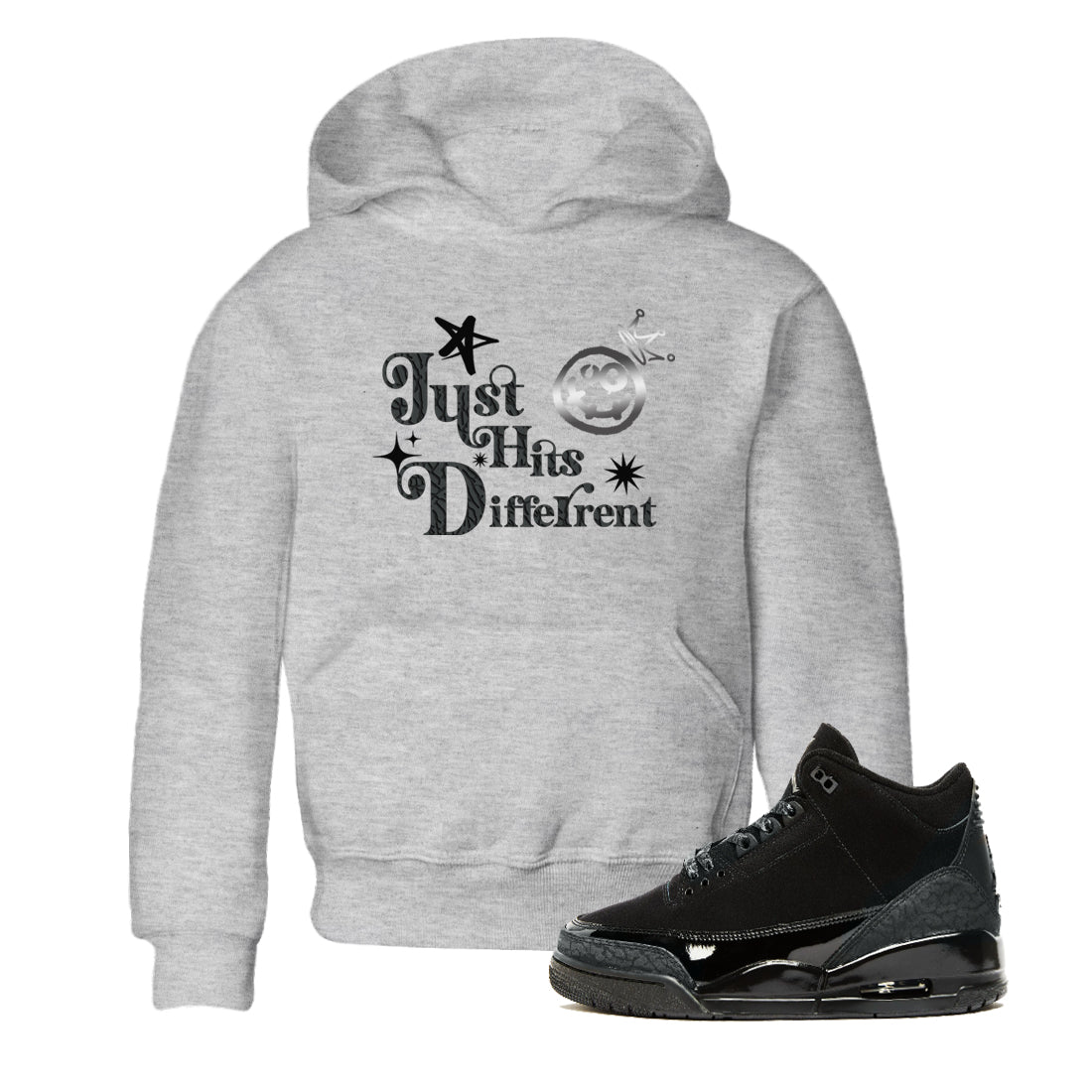 3s Black Cat shirts to match jordans Just Hits Different sneaker match tees Air Jordan 3 Retro Black Cat match shoes to clothes SNRT Sneaker Tees Youth Baby Heather Grey 1 tee