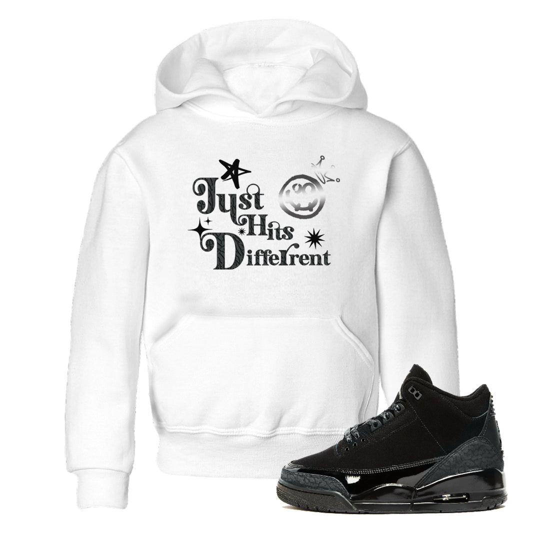 3s Black Cat shirts to match jordans Just Hits Different sneaker match tees Air Jordan 3 Retro Black Cat match shoes to clothes SNRT Sneaker Tees Youth Baby White 1 tee