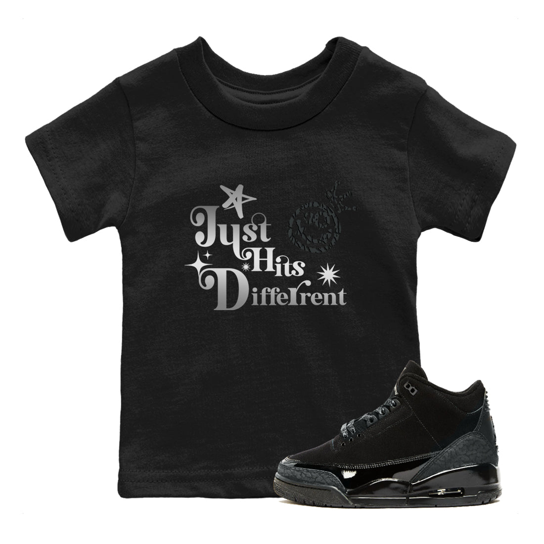 3s Black Cat shirts to match jordans Just Hits Different sneaker match tees Air Jordan 3 Retro Black Cat match shoes to clothes SNRT Sneaker Tees Youth Baby Black 1 tee