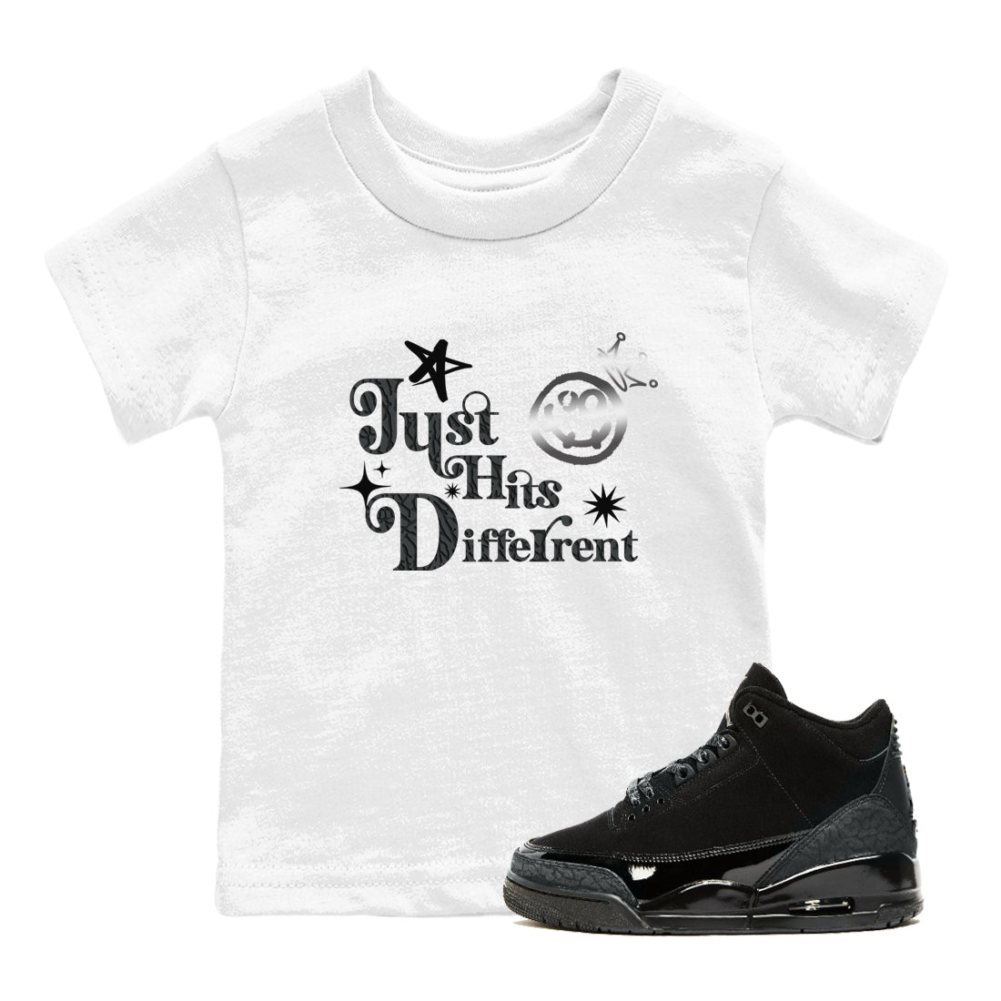 3s Black Cat shirts to match jordans Just Hits Different sneaker match tees Air Jordan 3 Retro Black Cat match shoes to clothes SNRT Sneaker Tees Youth Baby White 1 tee