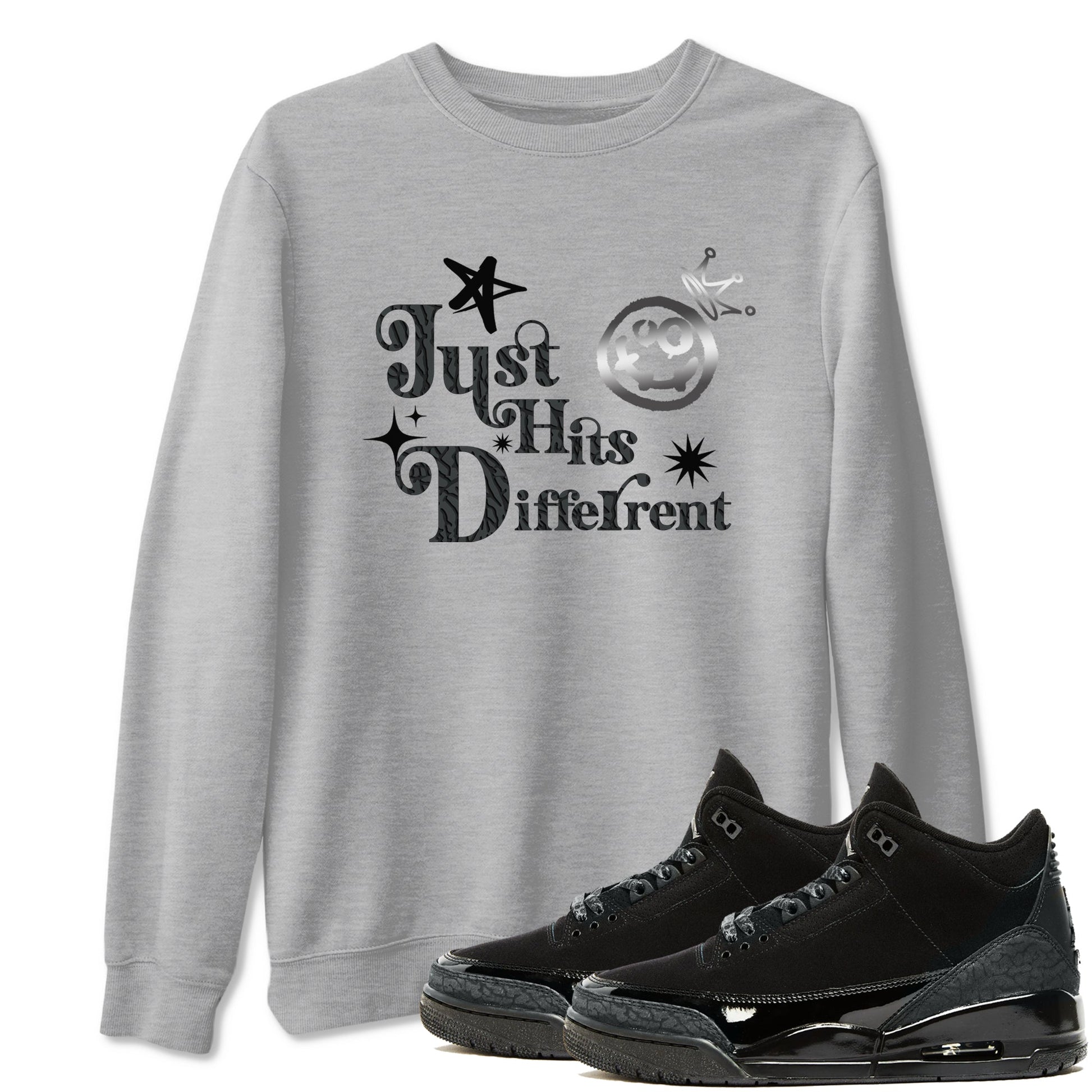 3s Black Cat shirts to match jordans Just Hits Different sneaker match tees Air Jordan 3 Retro Black Cat match shoes to clothes SNRT Sneaker Tees unisex cotton Heather Grey 1 shirts