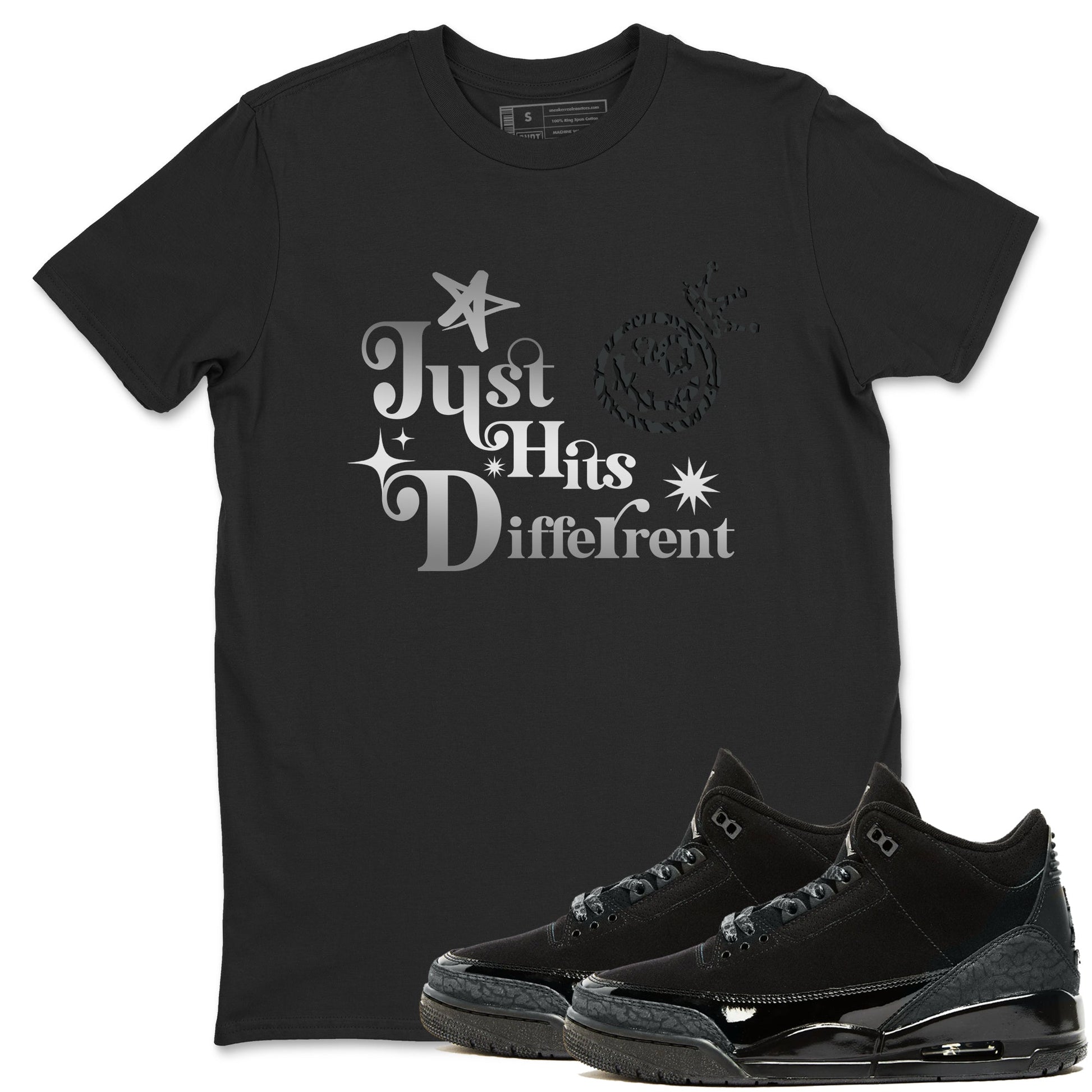 3s Black Cat shirts to match jordans Just Hits Different sneaker match tees Air Jordan 3 Retro Black Cat match shoes to clothes SNRT Sneaker Tees unisex cotton Black 1 shirts