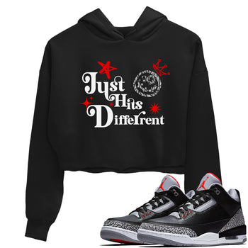 3s Black Cement shirts to match jordans Just Hits Different sneaker match tees Air Jordan 3 Black Cement match shoes to clothes SNRT Sneaker Tees unisex cotton Black 1 crop tee