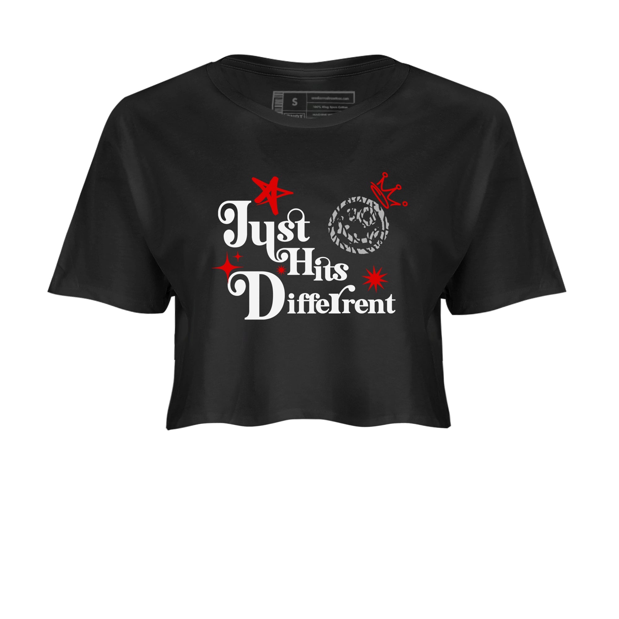 3s Black Cement shirts to match jordans Just Hits Different sneaker match tees Air Jordan 3 Black Cement match shoes to clothes SNRT Sneaker Tees unisex cotton Black 2 crop tee