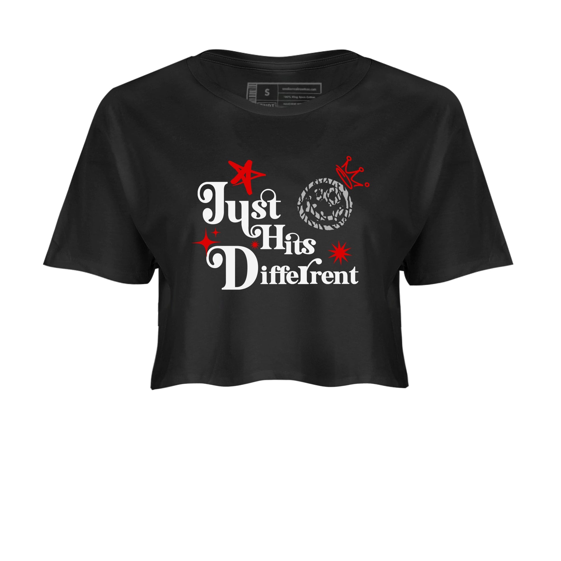 3s Black Cement shirts to match jordans Just Hits Different sneaker match tees Air Jordan 3 Black Cement match shoes to clothes SNRT Sneaker Tees unisex cotton Black 2 crop tee