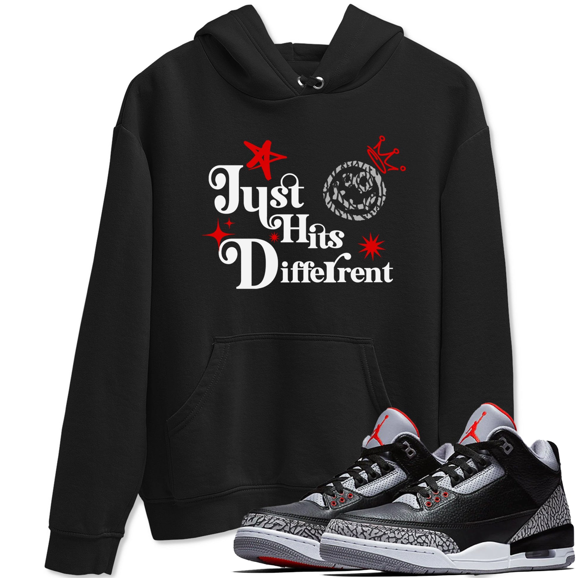 3s Black Cement shirts to match jordans Just Hits Different sneaker match tees Air Jordan 3 Black Cement match shoes to clothes SNRT Sneaker Tees unisex cotton Black 1 shirts
