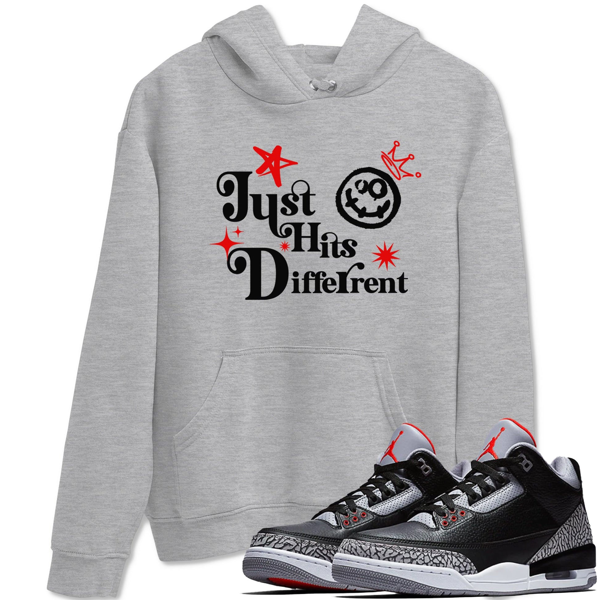 3s Black Cement shirts to match jordans Just Hits Different sneaker match tees Air Jordan 3 Black Cement match shoes to clothes SNRT Sneaker Tees unisex cotton Heather Grey 1 shirts