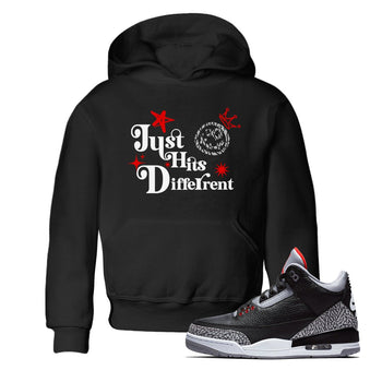 3s Black Cement shirts to match jordans Just Hits Different sneaker match tees Air Jordan 3 Black Cement match shoes to clothes SNRT Sneaker Tees Youth Baby Black 1 tee