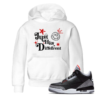 3s Black Cement shirts to match jordans Just Hits Different sneaker match tees Air Jordan 3 Black Cement match shoes to clothes SNRT Sneaker Tees Youth Baby White 1 tee