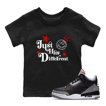 3s Black Cement shirts to match jordans Just Hits Different sneaker match tees Air Jordan 3 Black Cement match shoes to clothes SNRT Sneaker Tees Youth Baby Black 1 tee