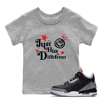 3s Black Cement shirts to match jordans Just Hits Different sneaker match tees Air Jordan 3 Black Cement match shoes to clothes SNRT Sneaker Tees Youth Baby Heather Grey 1 tee