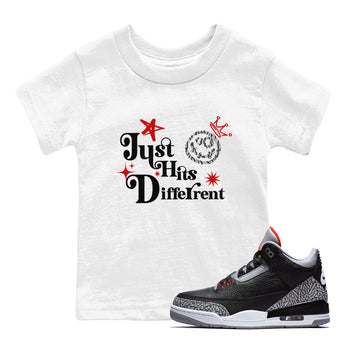 3s Black Cement shirts to match jordans Just Hits Different sneaker match tees Air Jordan 3 Black Cement match shoes to clothes SNRT Sneaker Tees Youth Baby White 1 tee