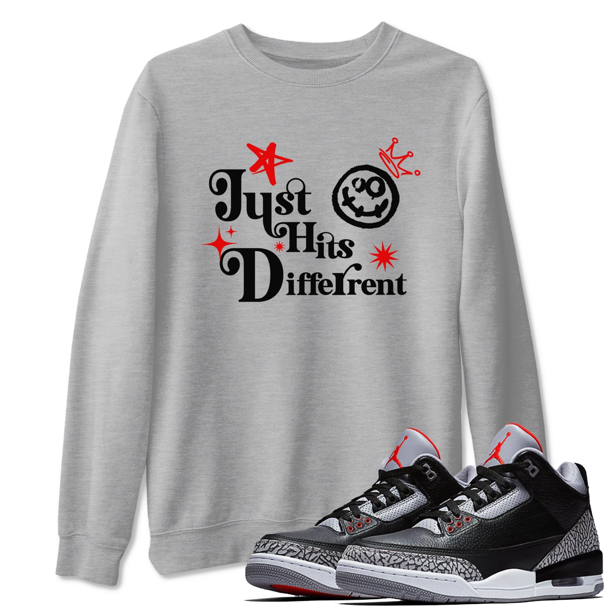3s Black Cement shirts to match jordans Just Hits Different sneaker match tees Air Jordan 3 Black Cement match shoes to clothes SNRT Sneaker Tees unisex cotton Heather Grey 1 shirts
