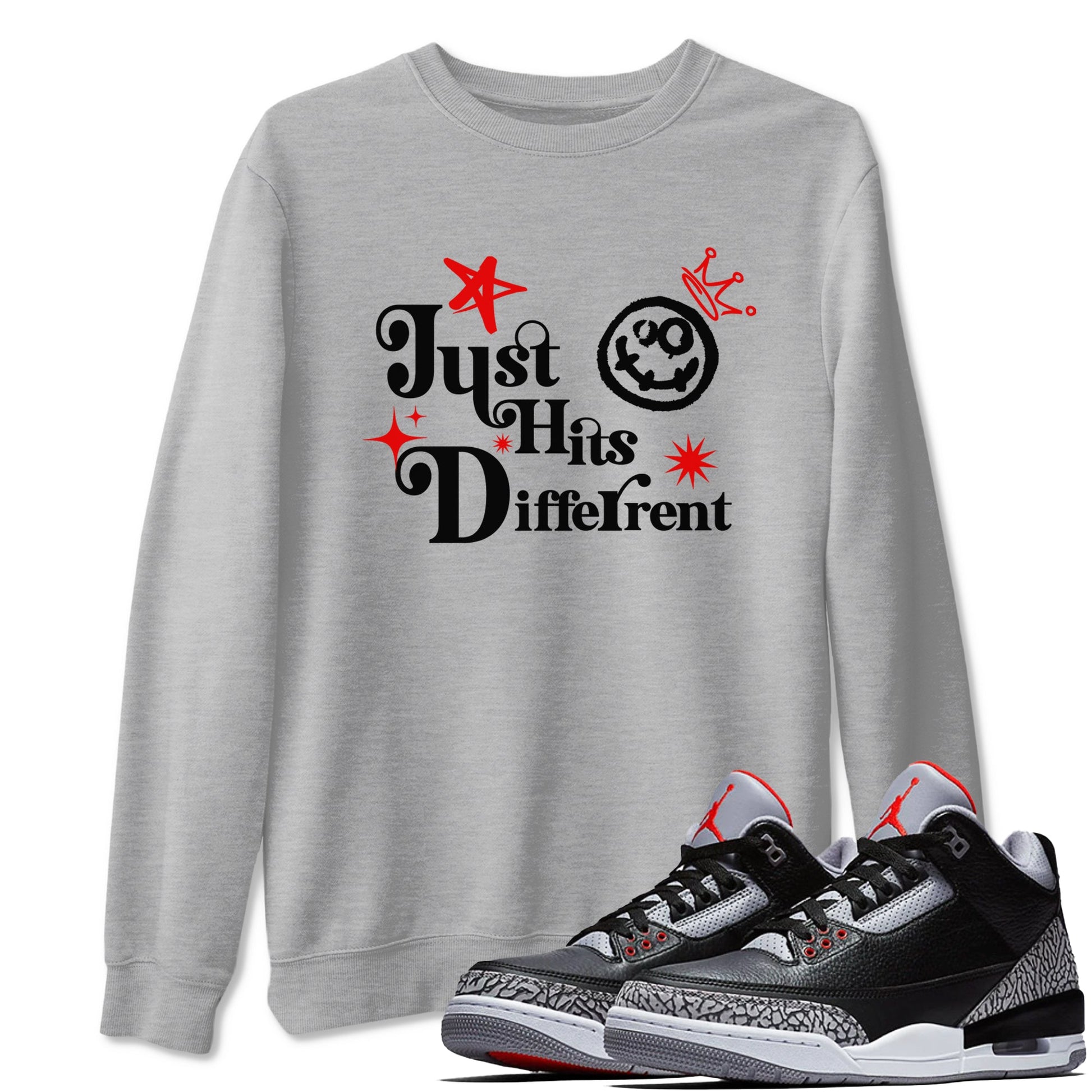 3s Black Cement shirts to match jordans Just Hits Different sneaker match tees Air Jordan 3 Black Cement match shoes to clothes SNRT Sneaker Tees unisex cotton Heather Grey 1 shirts