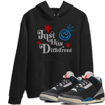 Just Hits Different sneaker match t-shirt styled to complete your fit with the Air Jordan 3 Rare Air sneakers, shown in Black 1.