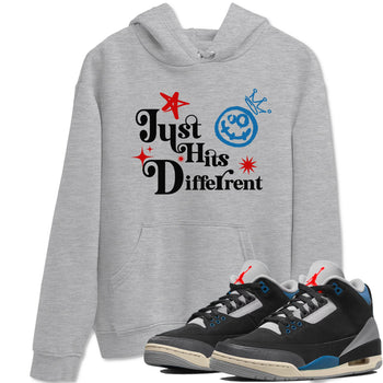 Just Hits Different sneaker match t-shirt styled to complete your fit with the Air Jordan 3 Rare Air sneakers, shown in Heather Grey 1.