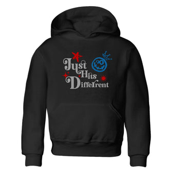 Just Hits Different baby and kids t-shirt crafted for little sneakerheads to shine with the Air Jordan 3 Rare Air sneakers, displayed in Black 2.