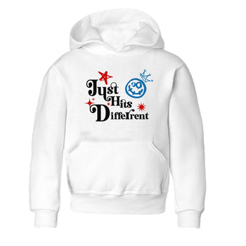 Just Hits Different baby and kids t-shirt crafted for little sneakerheads to shine with the Air Jordan 3 Rare Air sneakers, displayed in White 2.